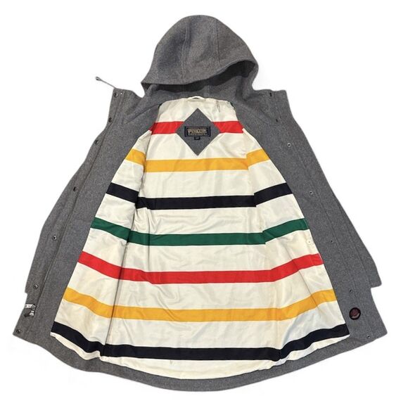 Pendleton Cascade Wool Campbell Pea Coat Gray Wmns Sz S Hooded Lined Parka Zip - Picture 3 of 11